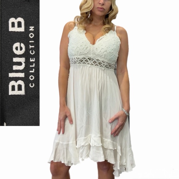 blue b Dresses & Skirts - Coastal Cowgirl Lace Romantic Babydoll Spaghetti Strap Dress Cottagecore Small